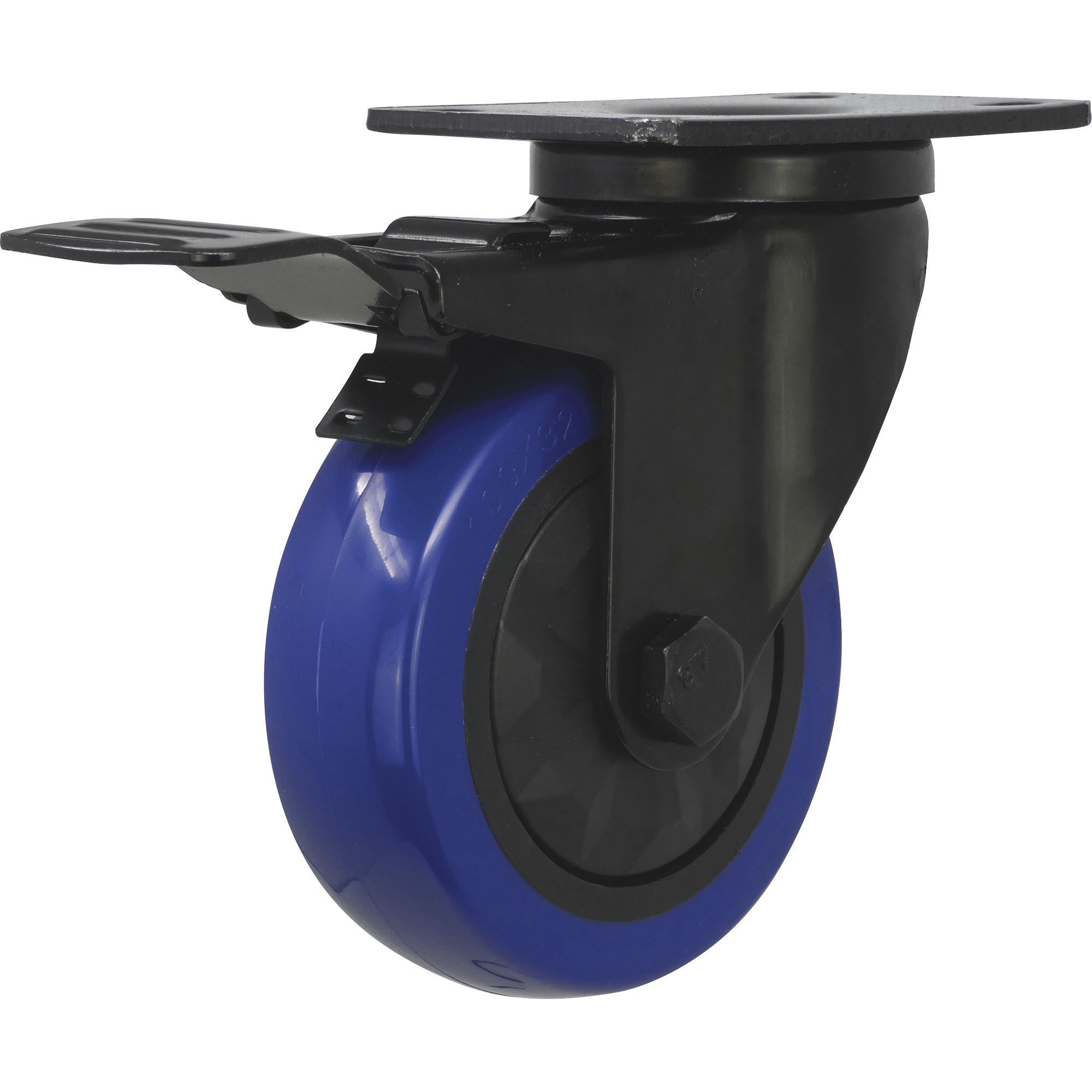 Shepherd Hardware 4in. Blue Diamond TPU Swivel Caster With Brake, 4-Pack, 300-Lb. Capacity, Plate Mount, Model# 3664